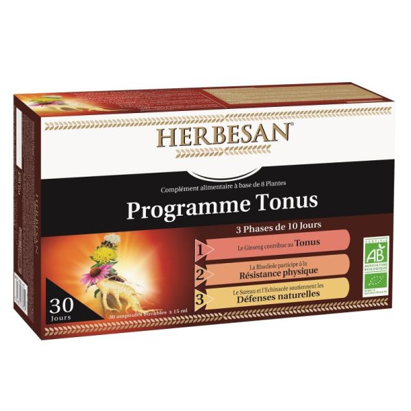 HERBESAN Programme Tonus 30 Ampoules de 15ml - 3 Phases de 10 Jours