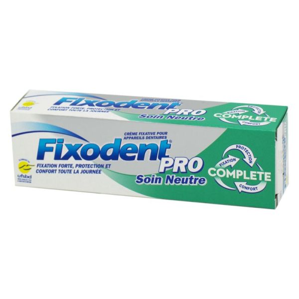 FIXODENT Pro Complete Soin Neutre 47g - Fixation + Protection + Confort -  Crème Fixatrice Forte