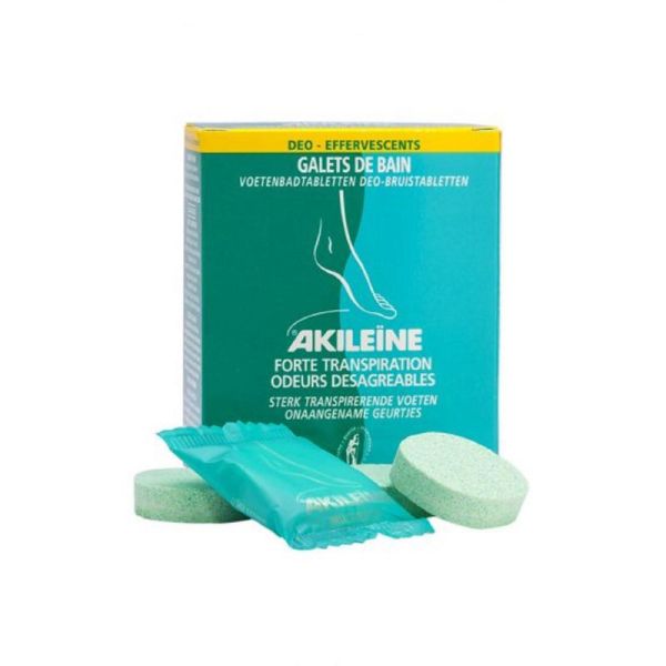 AKILEINE SOINS VERTS Galet de Bain Déo Effervescents 7x 12g, Forte Transpiration et Odeurs des Pieds