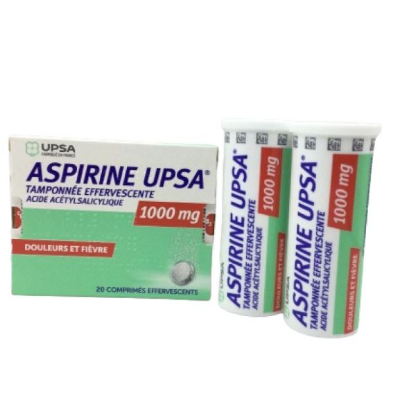 Aspirine UPSA Tamponnée Effervescente 1000 mg, 2 Tubes de 10