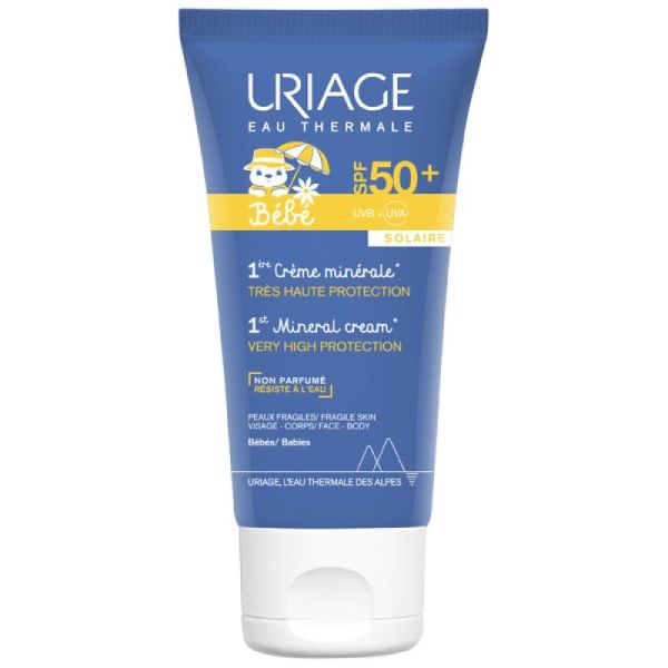 URIAGE Bébé 1ère Crème Minérale SPF50+ sans Parfum 50ml - Soin Solaire Visage et Corps du Nourrisson