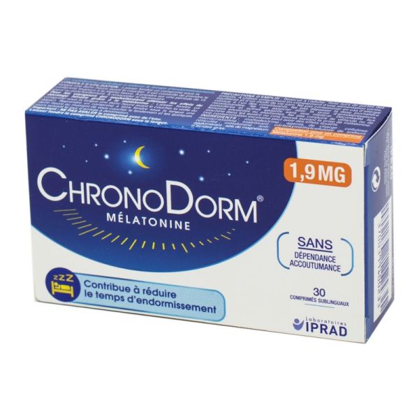CHRONODORM Mélatonine 1.9mg, 30 Comprimés Sublinguaux - Complément Alimentaire Endormissent, Sommeil