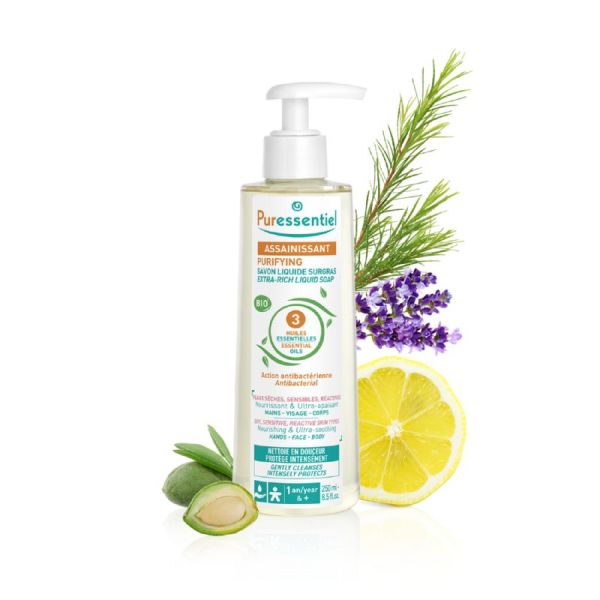 PURESSENTIEL ASSAINISSANT Savon Liquide Surgras 250ml - Peaux Sèches, Sensibles et Réactives