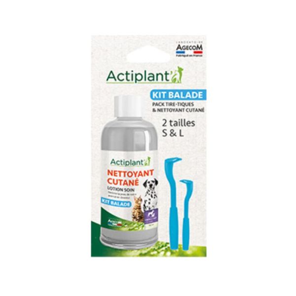 ACTIPLANT CHAT CHIEN Kit Ballade - 2 Tires-Tiques (Taille S et L) + 1 Nettoyant Cutané 50ml