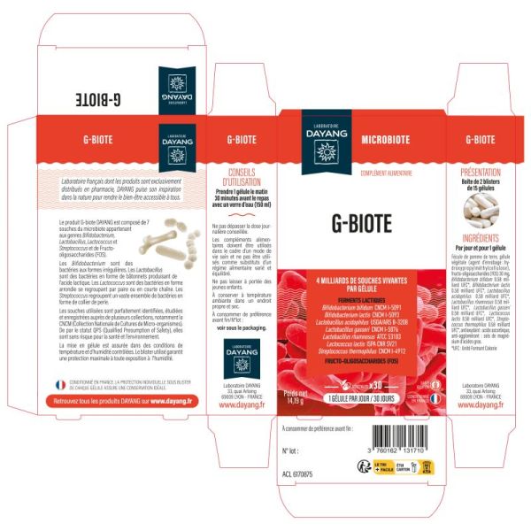 DAYANG G-BIOTE 30 Gélules Végétales - 21 Milliards de Souches Vivantes par Gélule