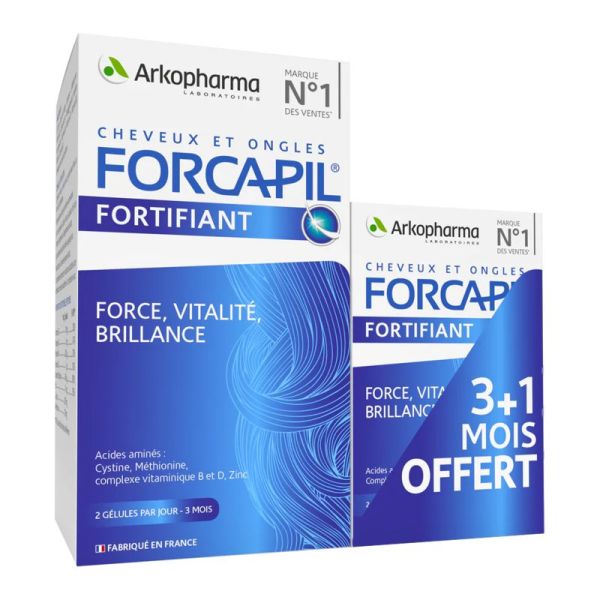 OFFRE SPECIALE FORCAPIL Cure de 3 mois + 1 mois Offert - Complément Alimentaire pour Redonner Force,