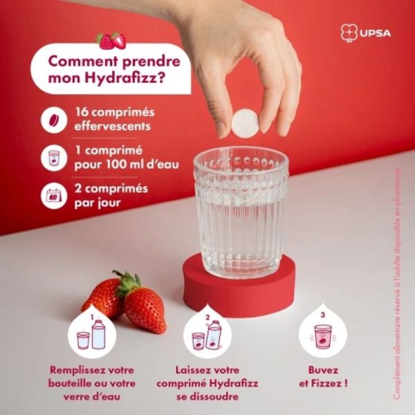 UPSA - HYDRAFIZZ - HYDRA 16 PASTILLES EFFERVESCENTES GOUT FRAISE