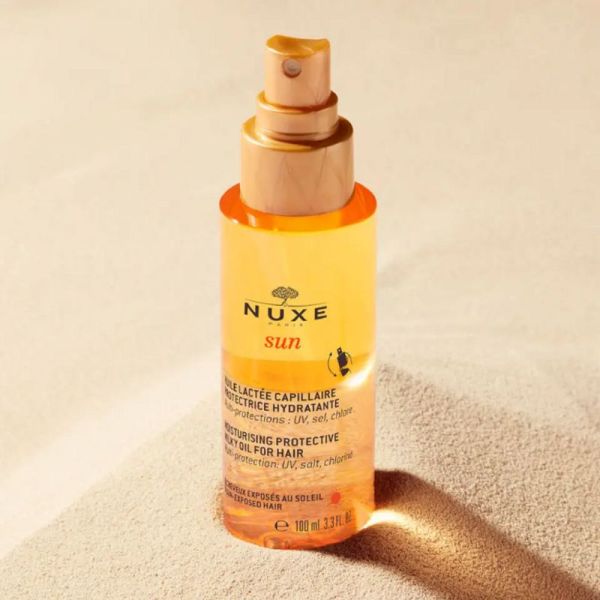 NUXE SUN Huile Lactée Capillaire Protectrice Hydratante 100ml - Multi-Protections : UV, Sel, Chlore