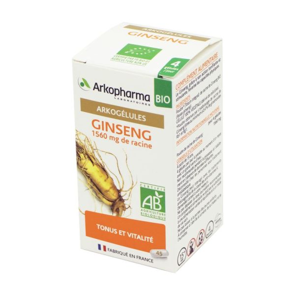 ARKOGELULES BIO Ginseng 1560mg de Racine - Bte/45 - Tonus et Vitalité