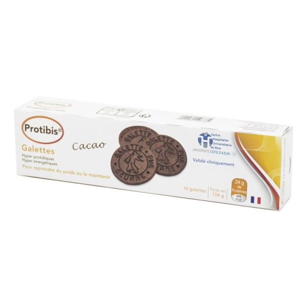 PROTIBIS Galettes au Beurre Cacao HP/HE - Hyperprotidiques Hyperénergétiques - Paquet/16