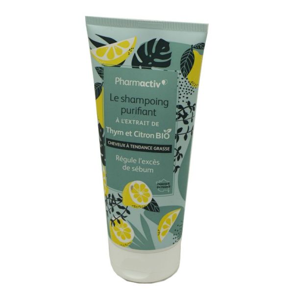 PHARMACTIV le Shampoing Purifiant 200ml - Cheveux à Tendance Grasse - Extrait de Thym et Citron Bio