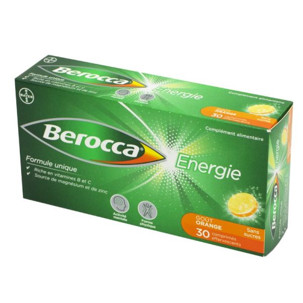 BEROCCA ENERGIE Sans Sucre 30 Comprimés Effervescents - Forme Physique, Activité Mentale