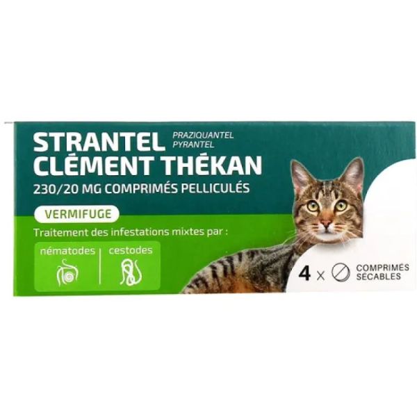 CLEMENT THEKAN Strantel Chats 4 Comprimés - Vermifuge Antiparasitaire Interne Nématode Cestode
