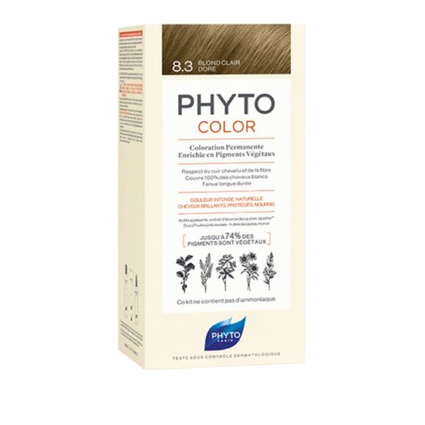 PHYTOCOLOR 8.3 Blond Clair Doré - Kit de Coloration Permanente Enrichie en Pigments Végétaux