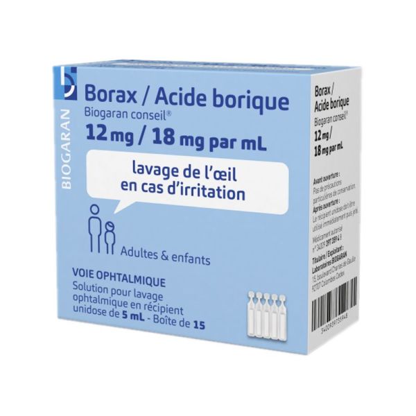 Borax / acide borique Biogaran conseil® lavage ophtalmique - B/15