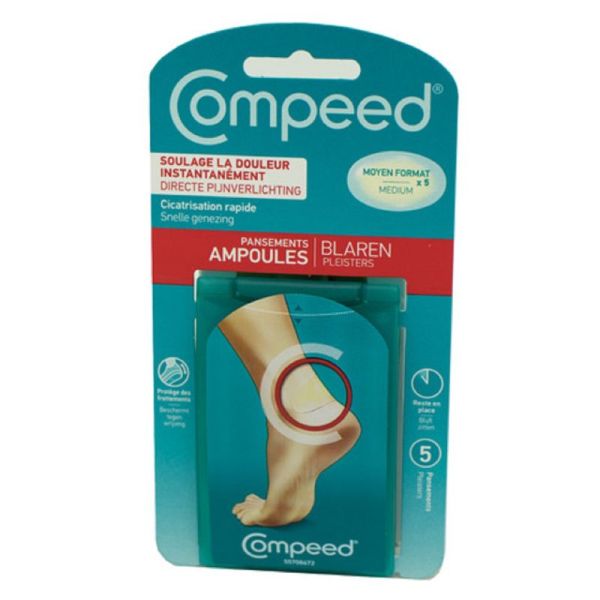 COMPEED 5 Pansements Ampoules Moyen Format 4.2 x 6.8cm - Technologie Hydocolloïde