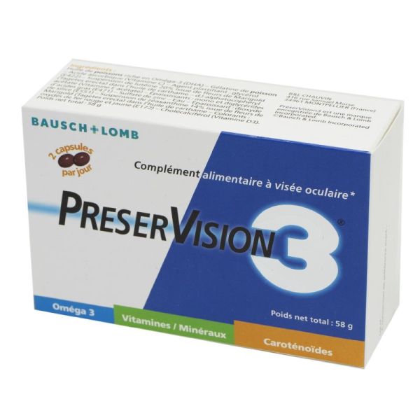 PRESERVISION 3 Bte/60 - Complément Alimentaire à Visée Oculaire - Concentré d' Actifs Nutritionnels