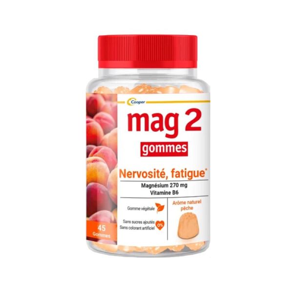 MAG 2 Gommes Arôme Naturel Pêche - Fl/45 - Nervosité, Fatigue - Dès 4 Ans