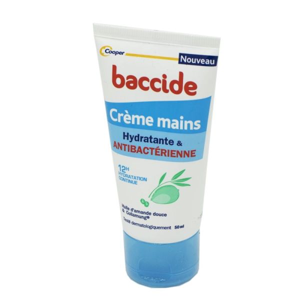 BACCIDE Crème Mains Hydratante et Antibactérienne 50ml - Amande Douce, Collamung