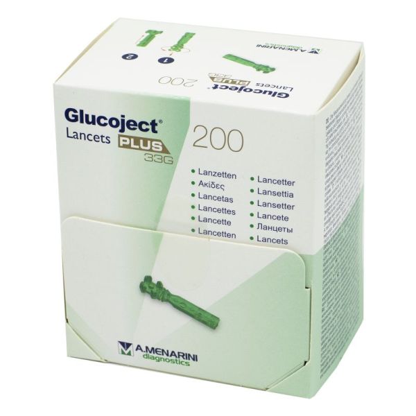 GLUCOJECT LANCETS PLUS 33G - 200 Lancettes Stériles pour Autopiqueur GLUCOJECT DUAL PLUS