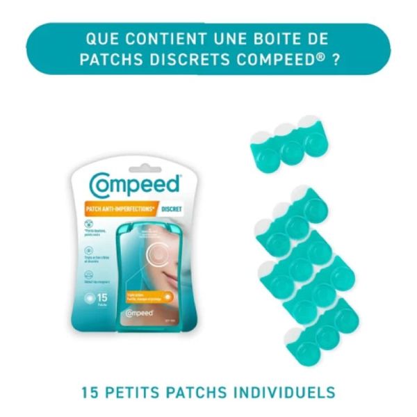 COMPEED 15 Patchs Discrets Anti Imperfections JOUR 1.5 x 1.5cm - Points Noirs, Petits Boutons, Excès de Sébum - Technologie Hydrocolloïde