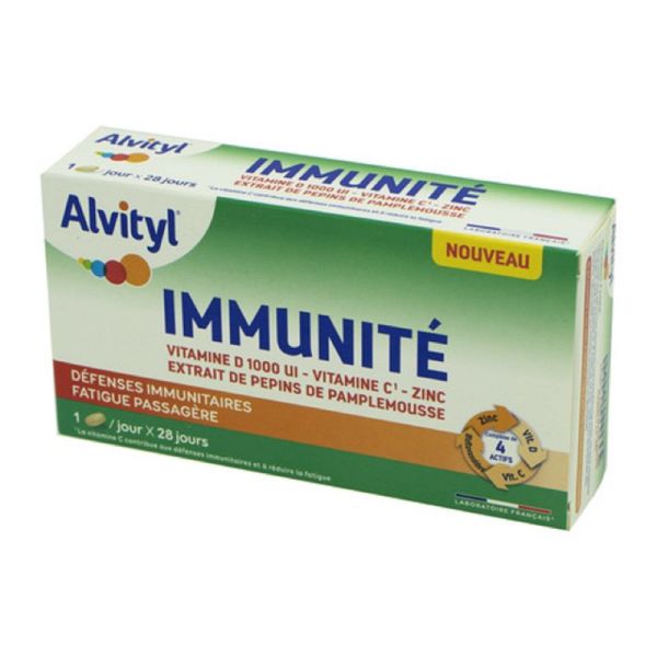 ALVITYL IMMUNITE 28 Comprimés aux 4 Actifs : Vitamine D 1000Ul, Vitamine C, Zinc, Pamplemousse