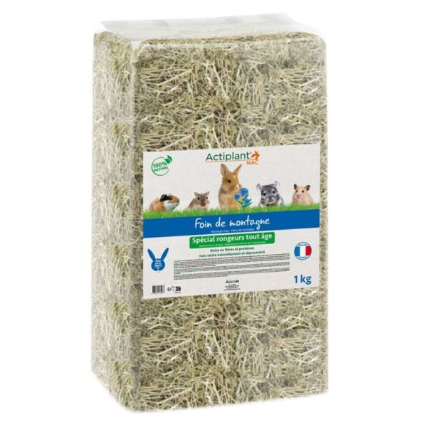 ACTIPLANT NAC Foin de Montagne 1kg Compressé - Spécial Rongeurs Tout Age