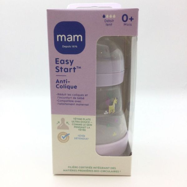 MAM Biberon Easy Start Anti Colique 160ml - VIOLET - 0 Mois et + Tétine Débit 1 Lent 9001616836480