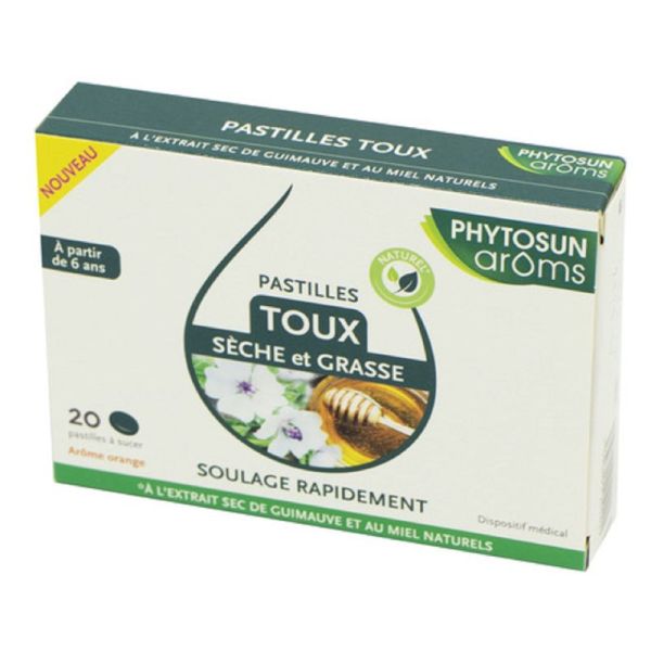 PHYTOSUN AROMS Toux Sèche et Grasse 20 Pastilles à Sucer - Sans Sucre - Dès 6 Ans