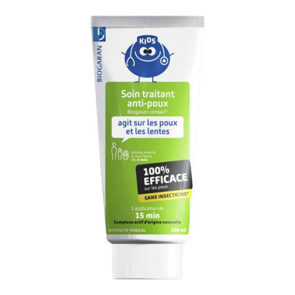 BIOGARAN KIDS Soin Traitant Anti Poux et Lentes 200ml + 1 Peigne - Dès 3 Mois