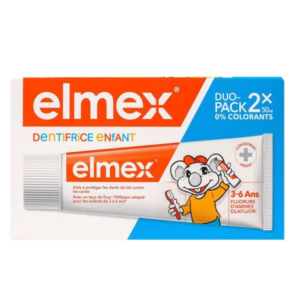 Elmex Dentifrice enfant fluorure d'amines Olafluor 3-6 ans 2x50ml