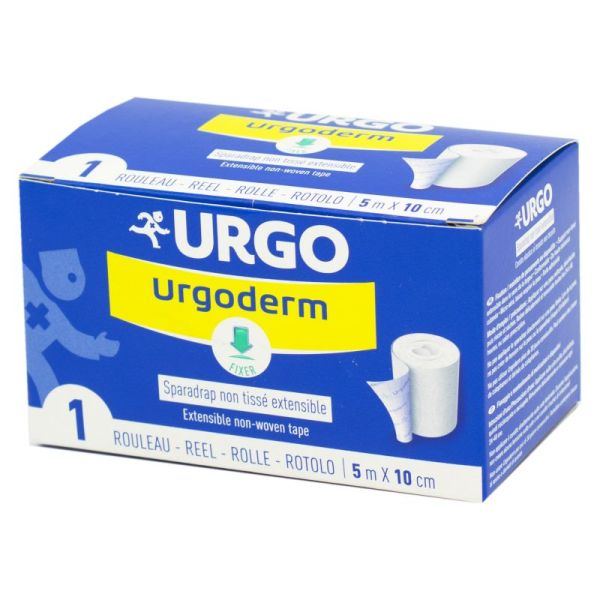 URGO URGODERM 5m x 10cm Sparadrap Non Tissé Extensible, Micro Aéré - 1 Rouleau