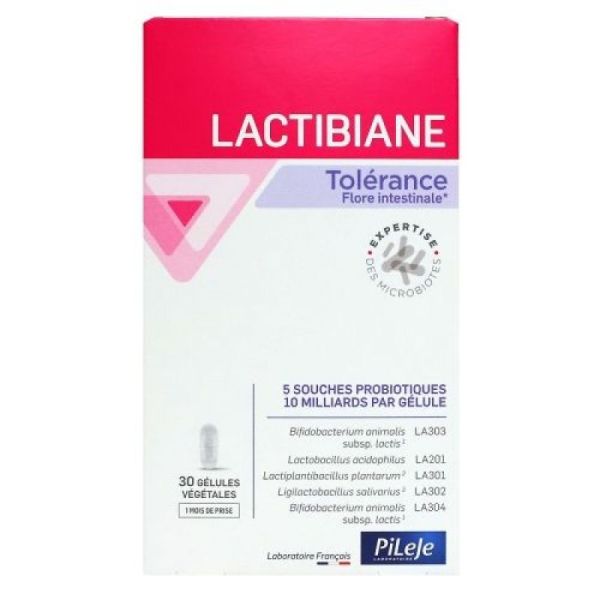 LACTIBIANE Tolérance 30 Gélules - 5 Souches Microbiotiques Concentrées Dosées à 10 Milliards