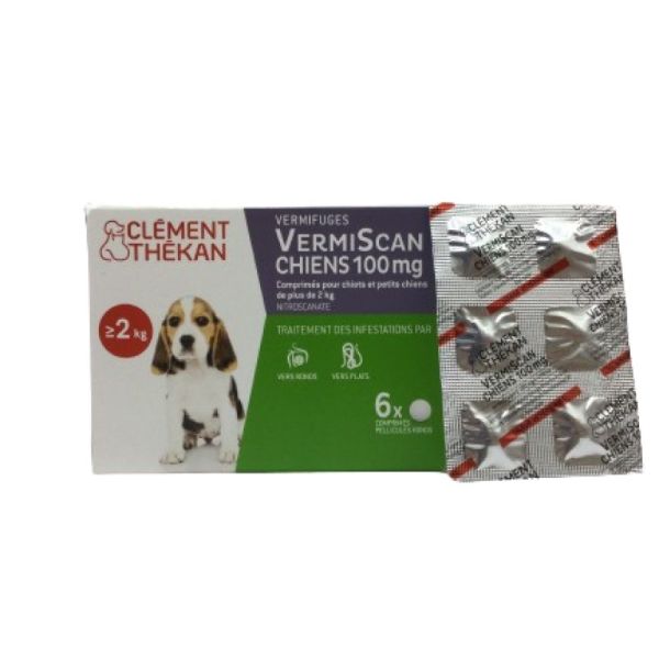 VERMISCAN Chiens 100mg - Vermifuge Chien Moins de 10kg - Vers Ronds, Vers Plats - Bte/6 Comprimés