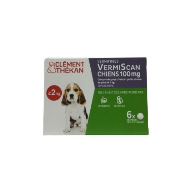 VERMISCAN Chiens 100mg - Vermifuge Chien Moins de 10kg - Vers Ronds, Vers Plats - Bte/6 Comprimés