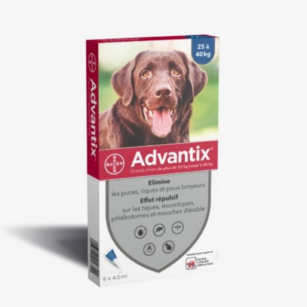 ADVANTIX GRAND CHIEN 25 à 40 kg - Spot-on pipette - Bte/6 Pipettes de 4ml - BAYER SANTE ANIMALE