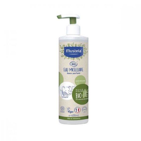 MUSTELA BIO Eau Micellaire 400ml Certifié Bio, sans Rinçage - Huile d' Olive Bio, Aloe Vera Bio