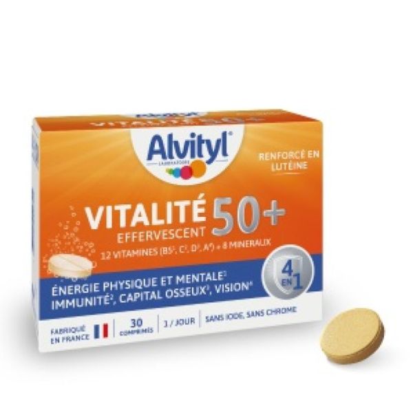 ALVITYL VITALITE 50+ 30 Comprimés Effervescents - Energie Physique et Mentale, Immunité, Capital Osseux, Vision
