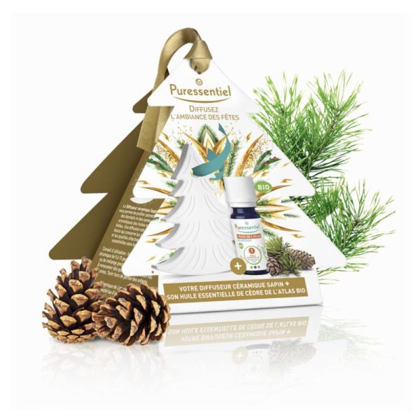 PURESSENTIEL Coffret Diffusez l' Ambiance des Fêtes Noël - 1 Diffuseur en  Bois + 1 Huile Essentielle Bio Orange Douce 10ml