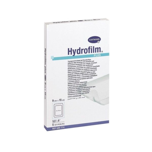 HYDROFILM Plus 9 x 10 cm - Pansement Film Absorbant Adhésif Transparent Stérile - Bte/5