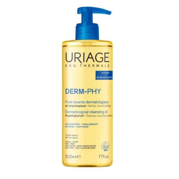 URIAGE DERM-PHY Huile Lavante sans Savon 500ml - Toutes Peaux Sensibles - Visage et Corps