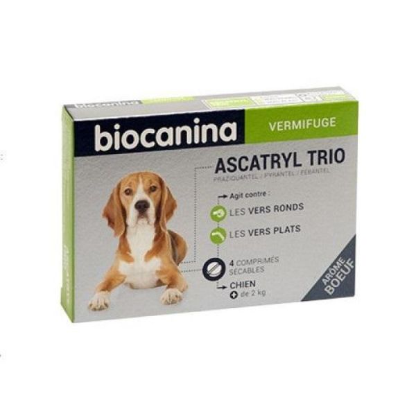 BIOCANINA ASCATRYL TRIO VERMIFUGE - Chiens - Bte/4 comprimés - Vers Ronds, Vers Plats