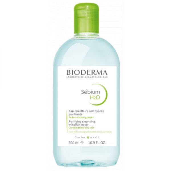 BIODERMA Sébium H2O 500 ml - Solution Eau Micellaire Démaquillante Purifiante sans Rinçage