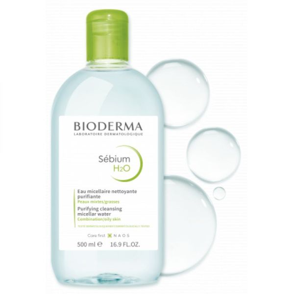 BIODERMA Sébium H2O 500 ml - Solution Eau Micellaire Démaquillante Purifiante sans Rinçage