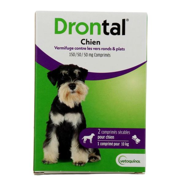 DRONTAL Chien Bte/2 Comprimés - Vermifuge Chiens contre les Vers Ronds et les Vers Plats - Comprimés