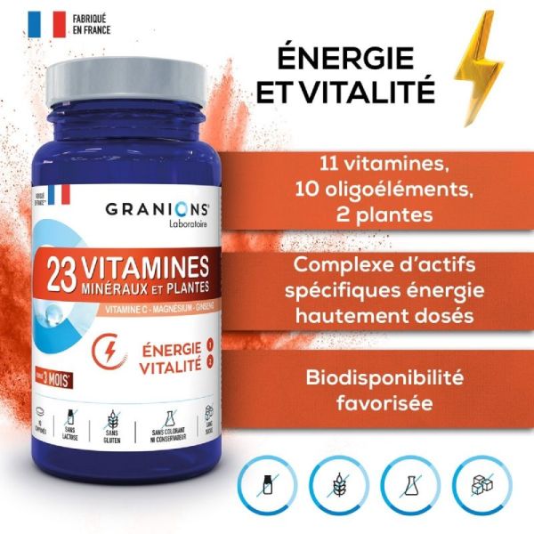 GRANIONS PILULIERS Energie Vitalité 90 Comprimés - 23 Vitamines, Minéraux et Plantes