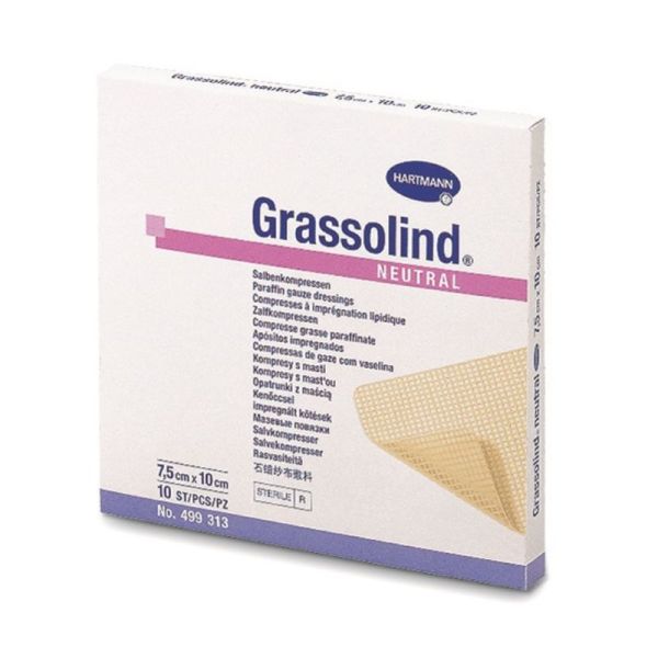 GRASSOLIND Neutral 7.5 x 10 cm Pansement Gras (Vaseline + Softisan) Triglycérides - Bte/10