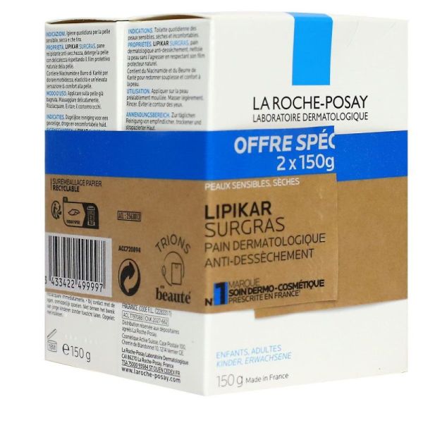 Lipikar Surgras Pain Physiologique 2x150g , 3433422499997