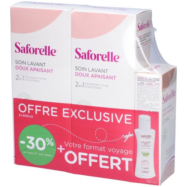 SAFORELLE 2x 500ml Soin Lavant doux - Hygiène Intime et Corporelle - Muqueuses, Peaux Irritées