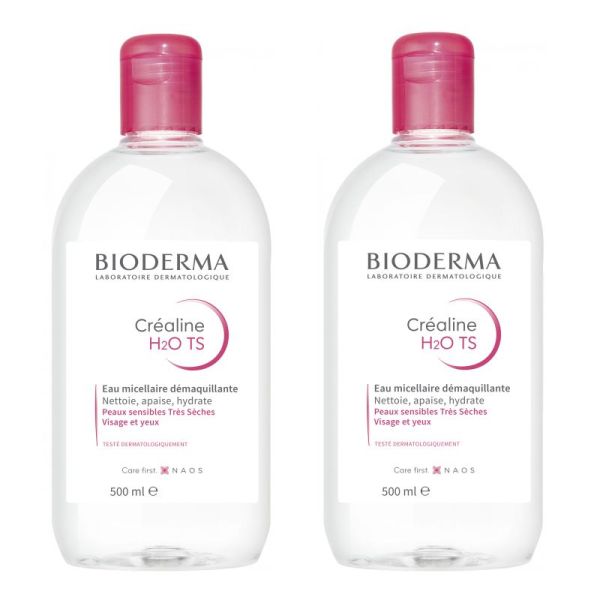 BIODERMA Créaline H2O TS 2x 500ml - Solution Eau Micellaire - Peaux Sensibles Très Sèches